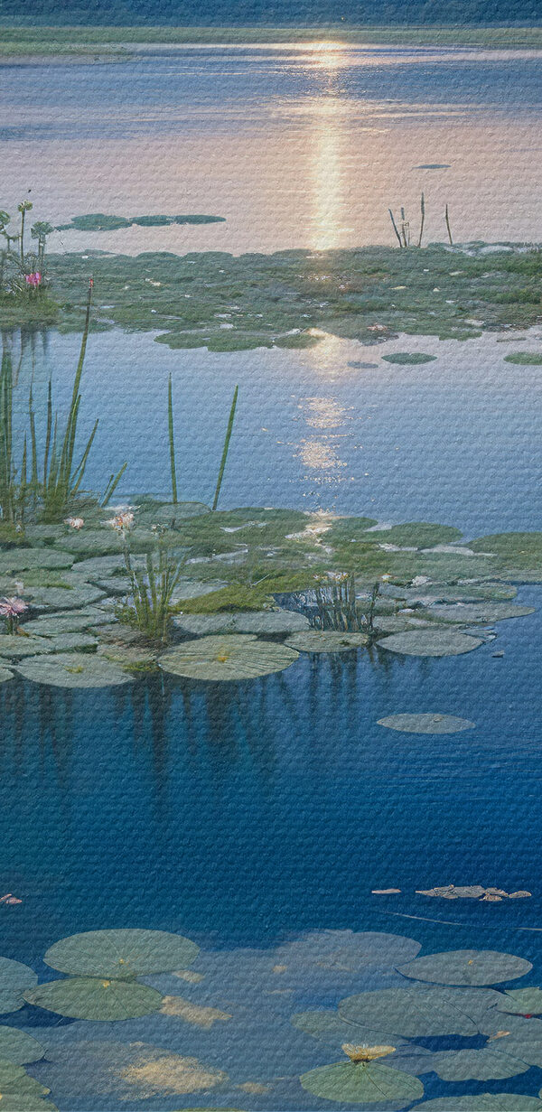 Lake with lily pads and lily pads