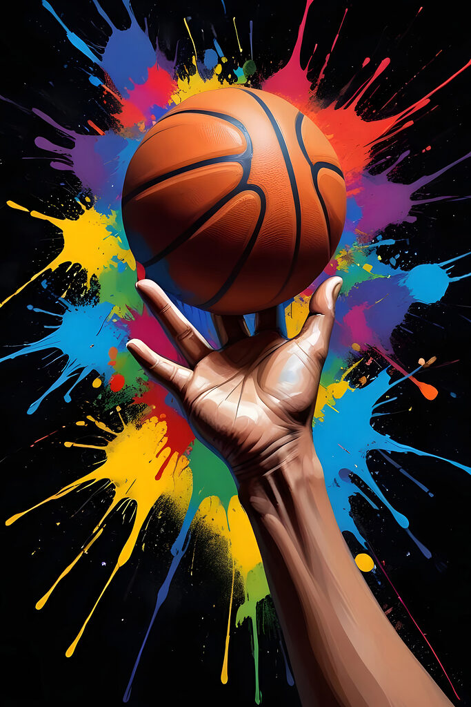 Hand holding a basketball