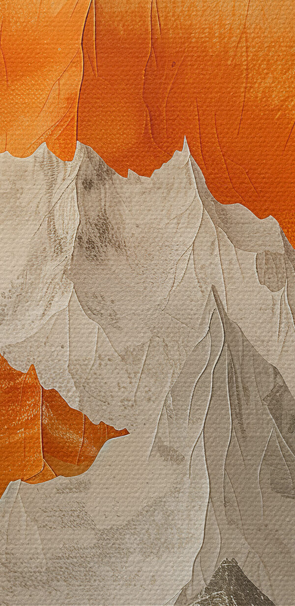 Malba hor v oranžové a bílé barvě Malba hor v oranžové a bílé barvě