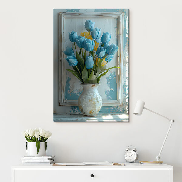 Váza s modrými a žlutými tulipány Váza s modrými a žlutými tulipány