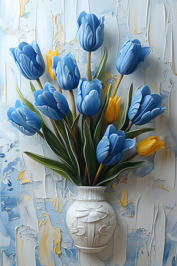 Váza s modrými tulipány Váza s modrými tulipány