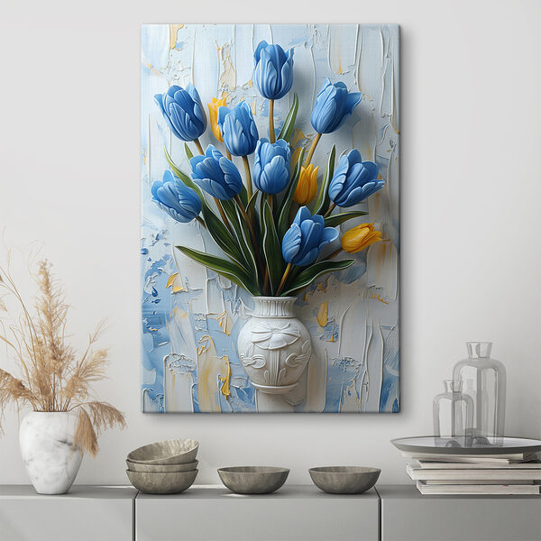 Váza s modrými tulipány Váza s modrými tulipány