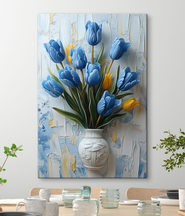 Váza s modrými tulipány Váza s modrými tulipány