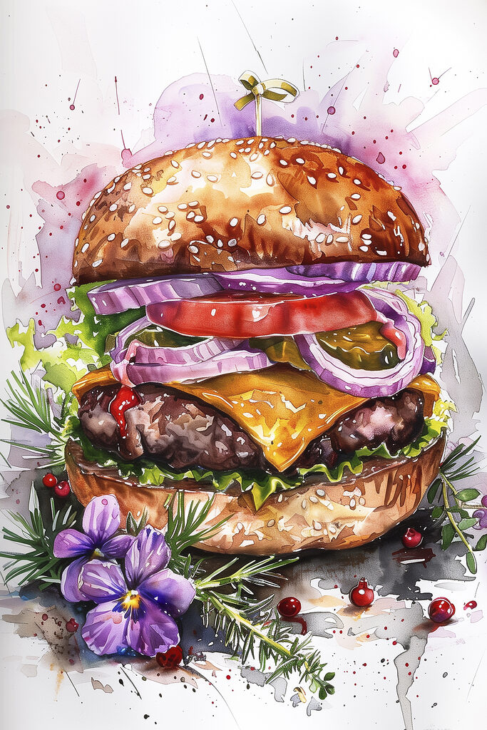 Watercolor of a burger