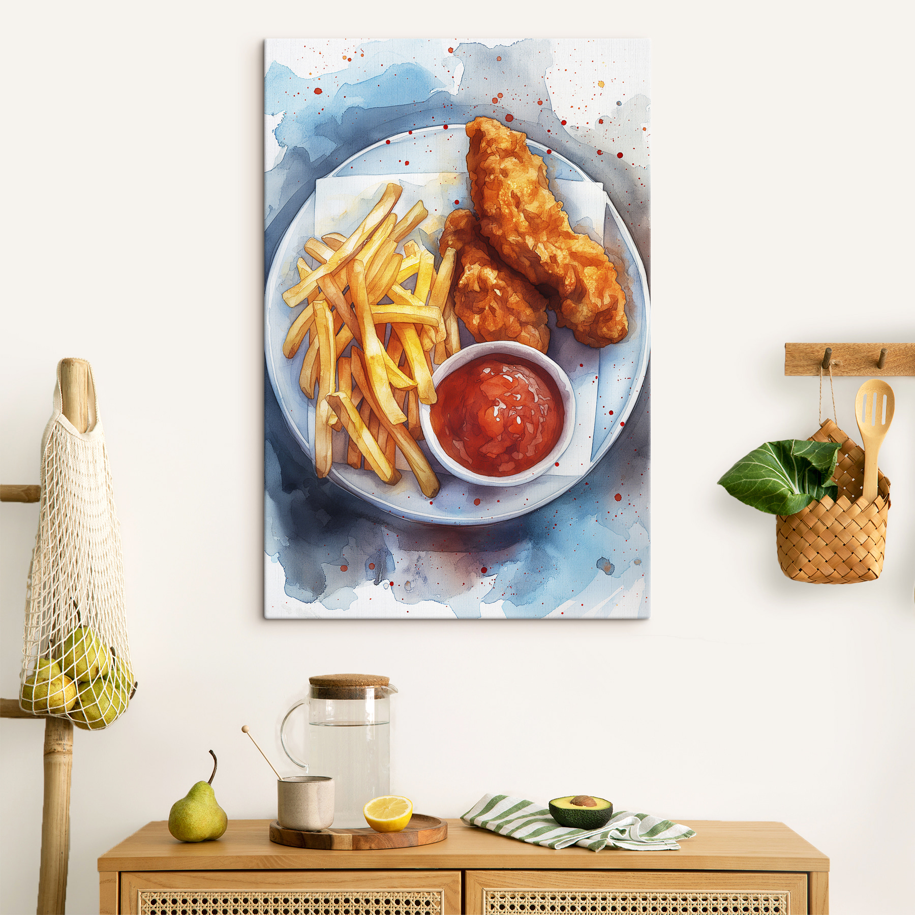 Plate of chicken strips and fries