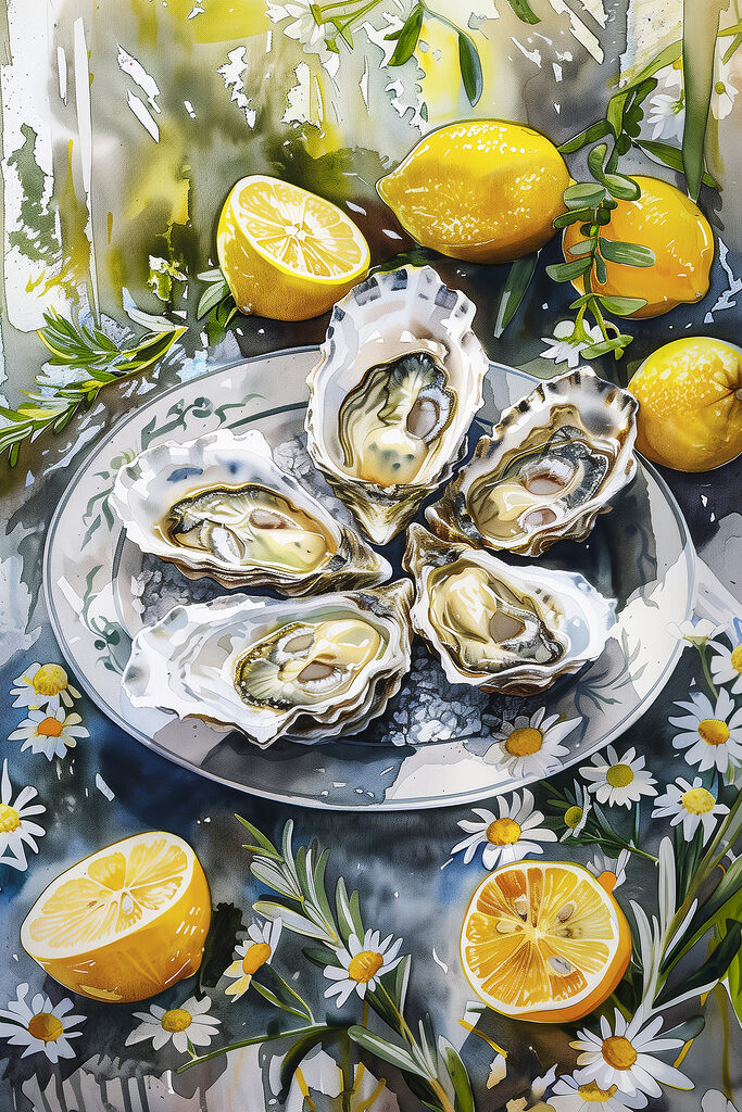 Plate of oysters and lemons