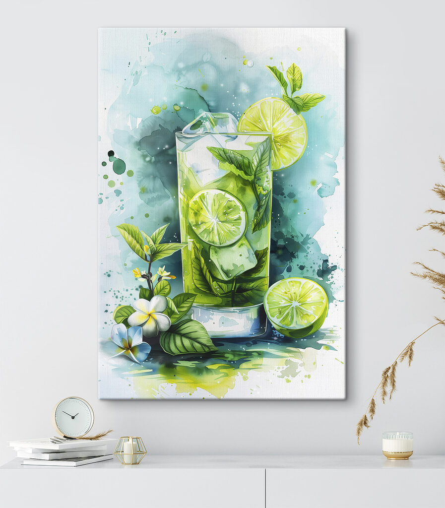 Watercolor of a drink with limes and leaves Watercolor of a drink with limes and leaves