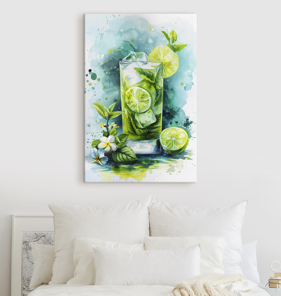 Watercolor of a drink with limes and leaves Watercolor of a drink with limes and leaves