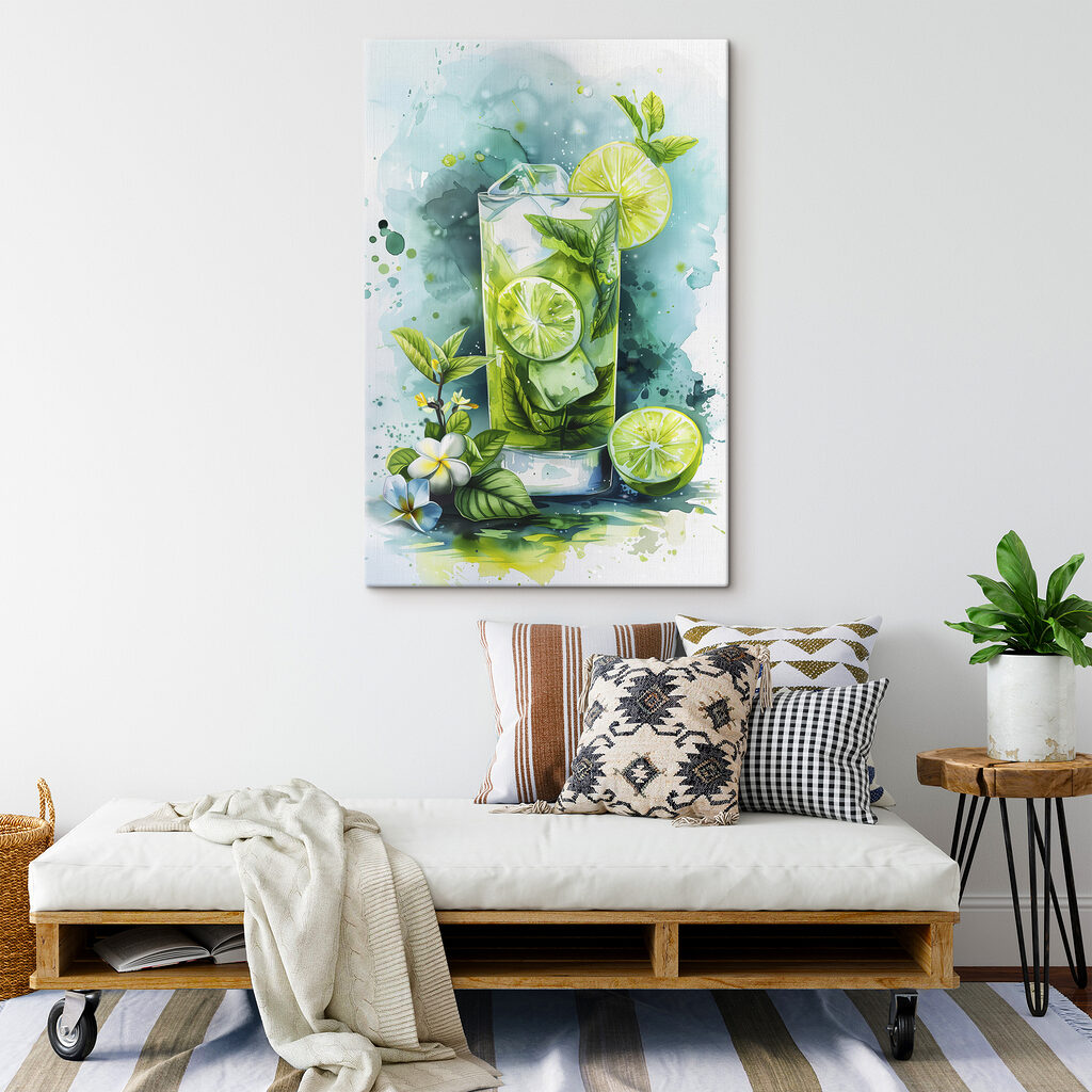 Watercolor of a drink with limes and leaves Watercolor of a drink with limes and leaves
