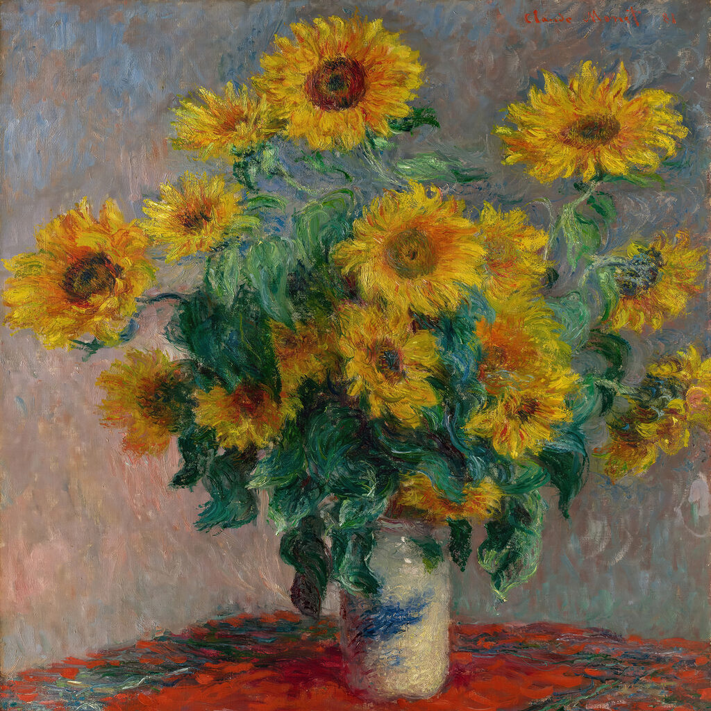 Painting of sunflowers in a vase