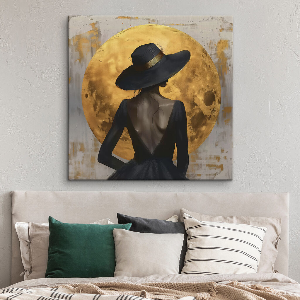 Woman in a black dress and hat