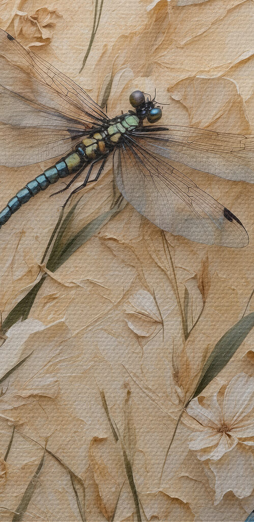 Dragonflies and flowers on a wall