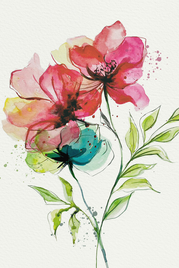 Painting of flowers and leaves