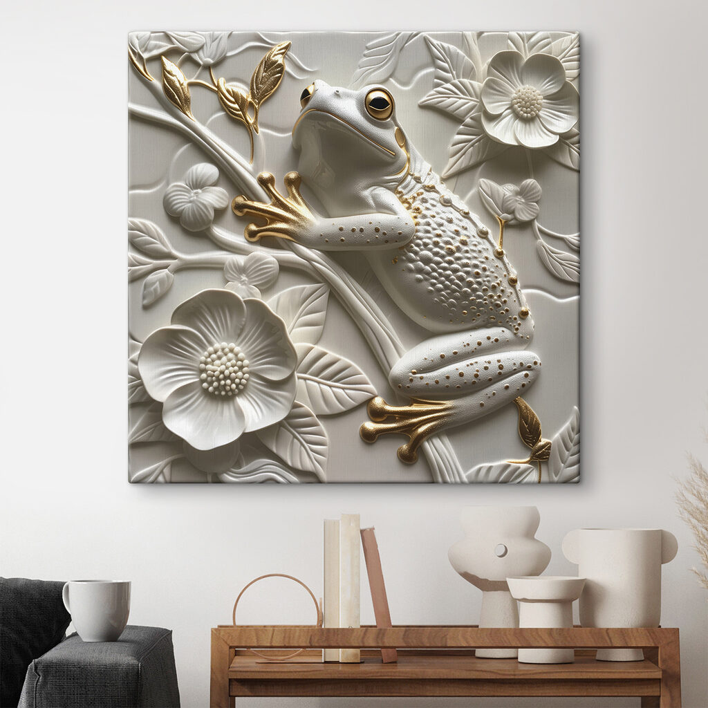 Decorative frog on floral design