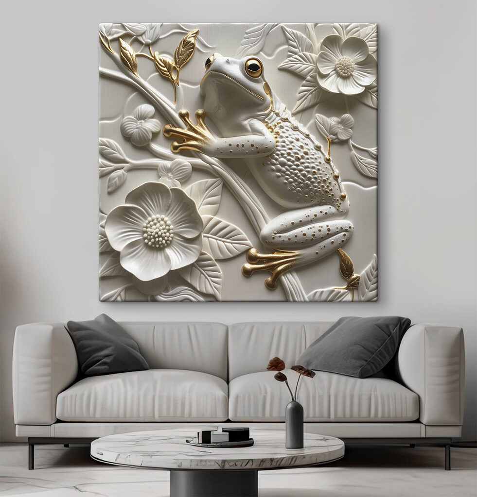 Decorative frog on floral design