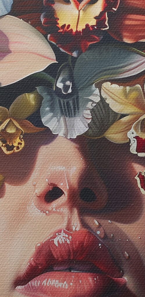 Painting of a woman with flowers on her head