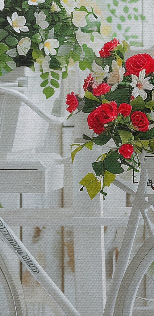 Bicycle with flowers in baskets