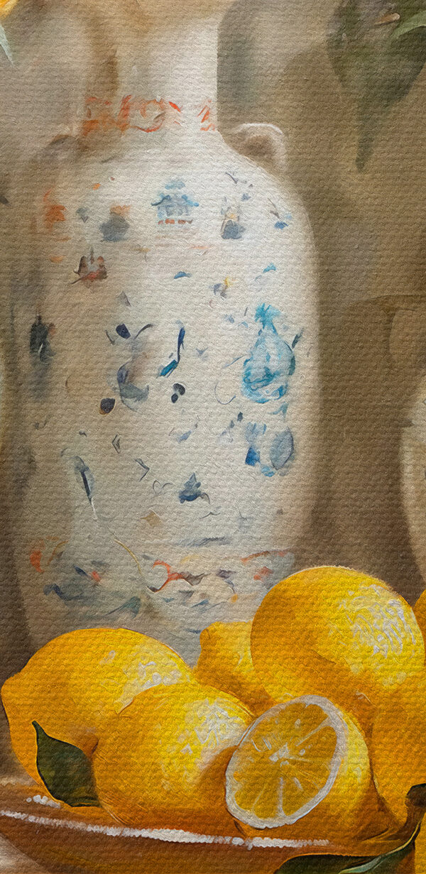 Malba citronů a váz na stole Malba citronů a váz na stole