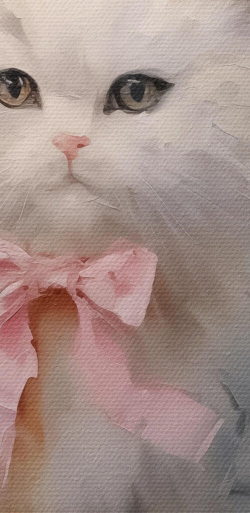 Group of white cats with pink bows