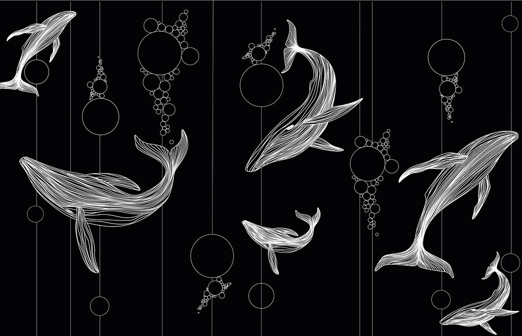 Group of whales and bubbles