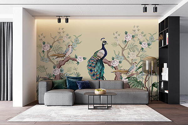 Wallpaper with birds on branches