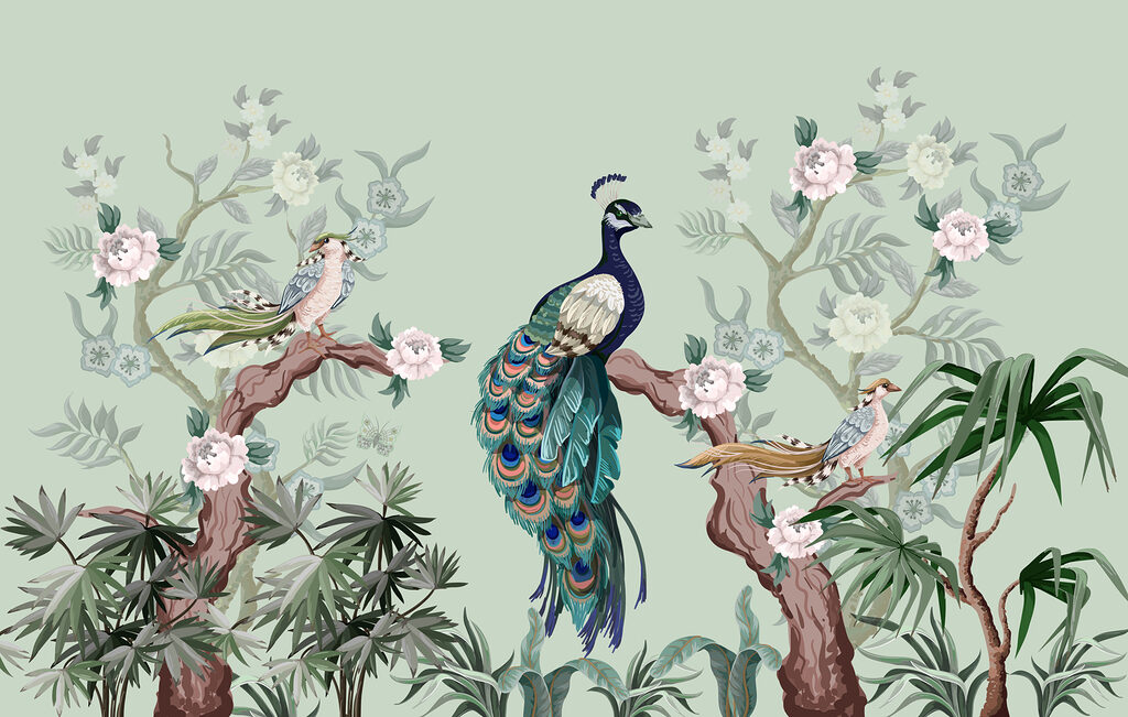 Wallpaper with birds on branches