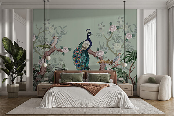 Wallpaper with birds on branches