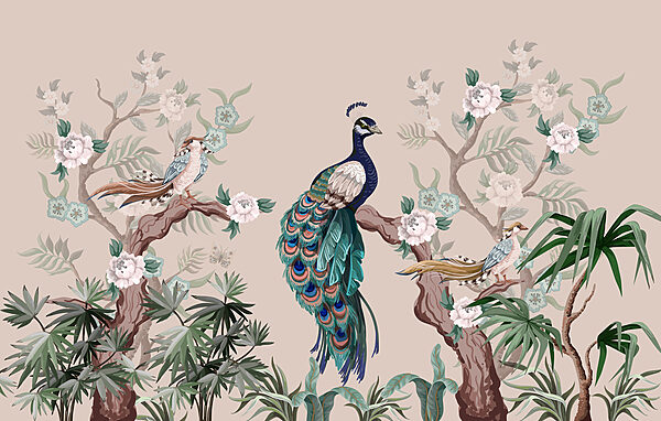 Wallpaper with birds on branches Wallpaper with birds on branches