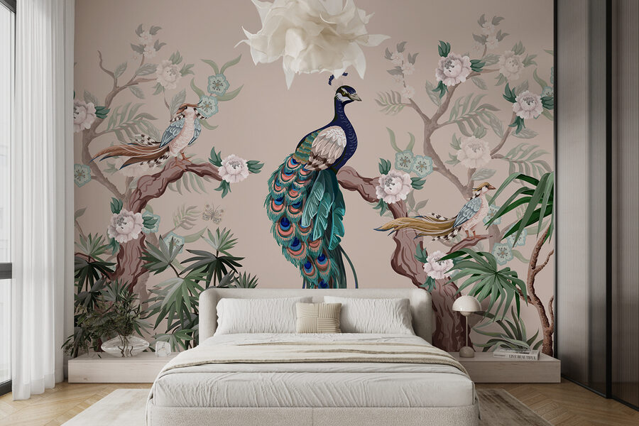 Wallpaper with birds on branches Wallpaper with birds on branches