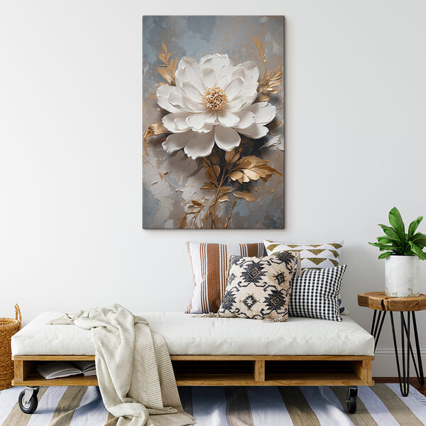 White flower with metallic leaves