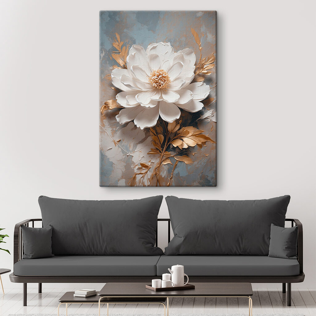 White flower with metallic leaves