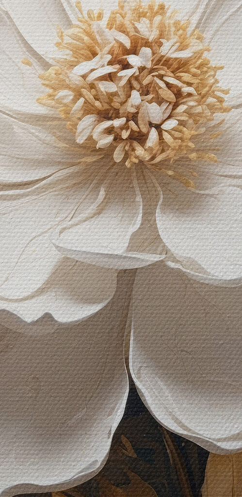 White flower with metallic leaves