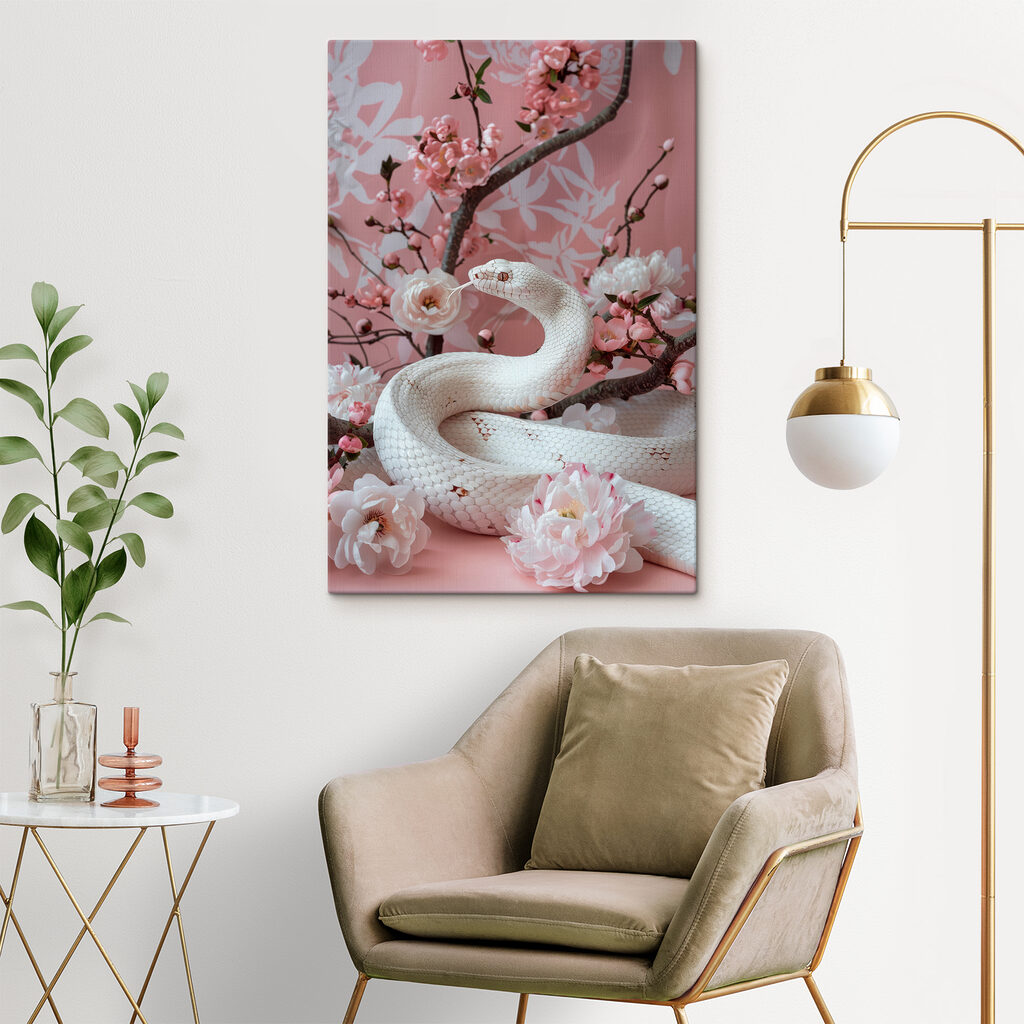 White snake with pink flowers