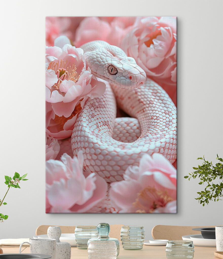 White snake in pink flowers