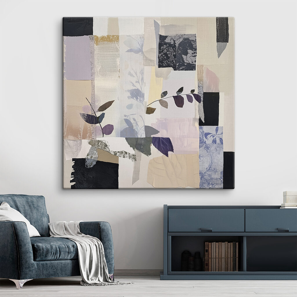 Piece of art with leaves and squares