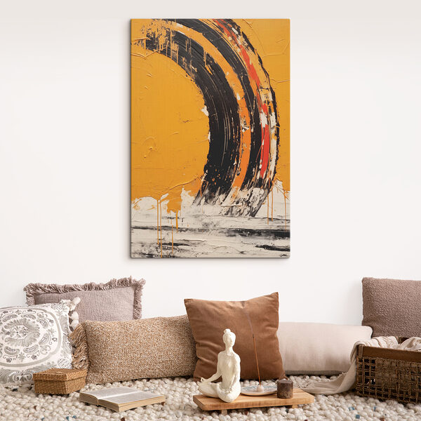Black and orange paint on a yellow surface