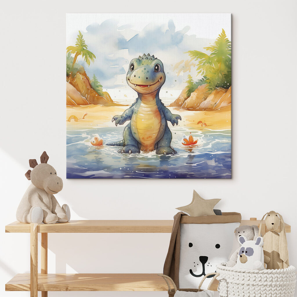 Cartoon of a dinosaur standing in water