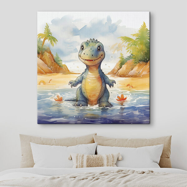 Karikatura dinosaura stojícího ve vodě Karikatura dinosaura stojícího ve vodě