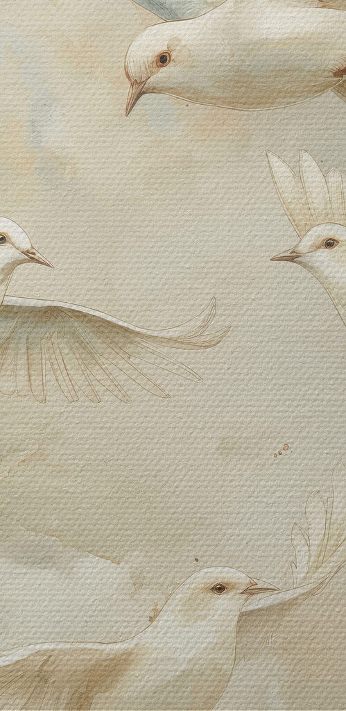 Group of white birds flying in the sky