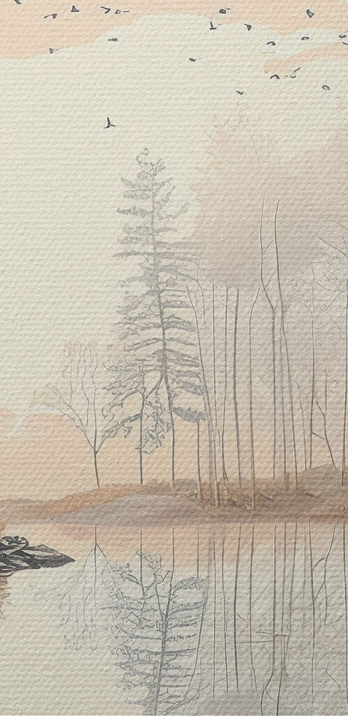 Lake with trees and birds Lake with trees and birds