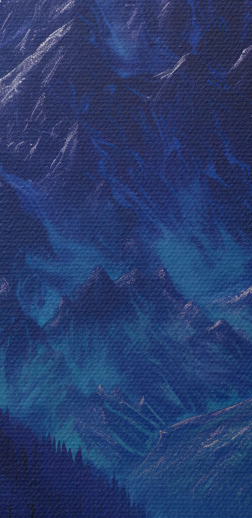 Mountain range with trees and a river