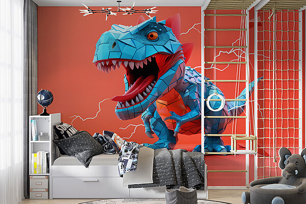Modrý dinosaurus s blesky, které z něj vycházejí Modrý dinosaurus s blesky, které z něj vycházejí