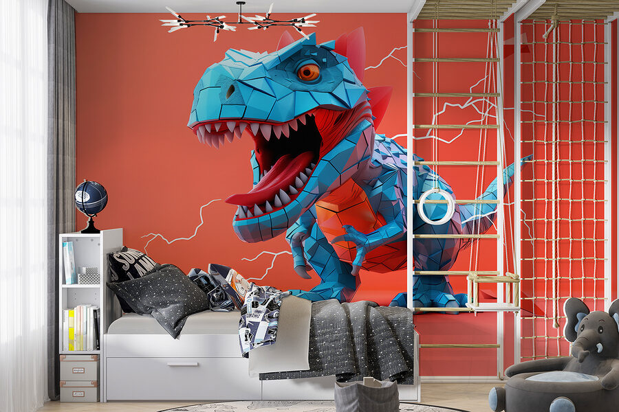 Fototapeta Modrý dinosaurus s blesky, které z něj vycházejí