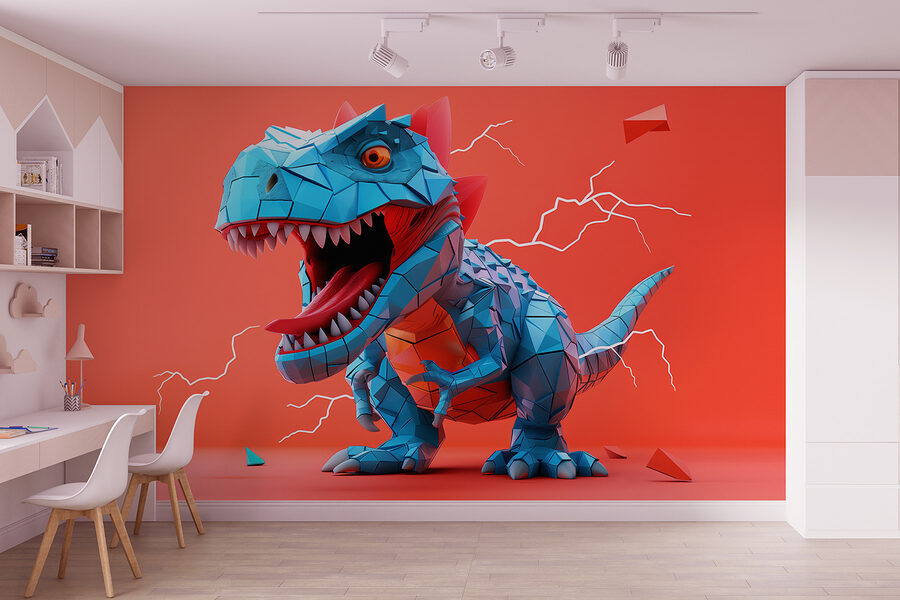 Fototapeta Modrý dinosaurus s blesky, které z něj vycházejí - Image 3