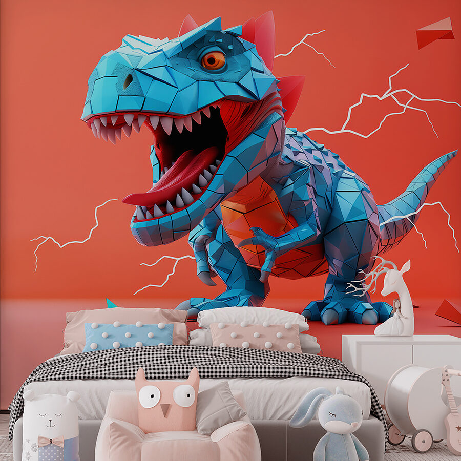 Fototapeta Modrý dinosaurus s blesky, které z něj vycházejí - Image 4