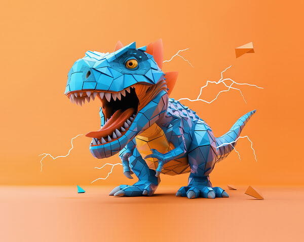 Modrý dinosaurus s blesky, které z něj vycházejí Modrý dinosaurus s blesky, které z něj vycházejí