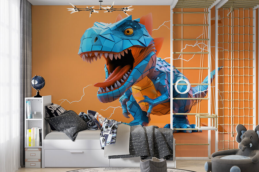 Modrý dinosaurus s blesky, které z něj vycházejí