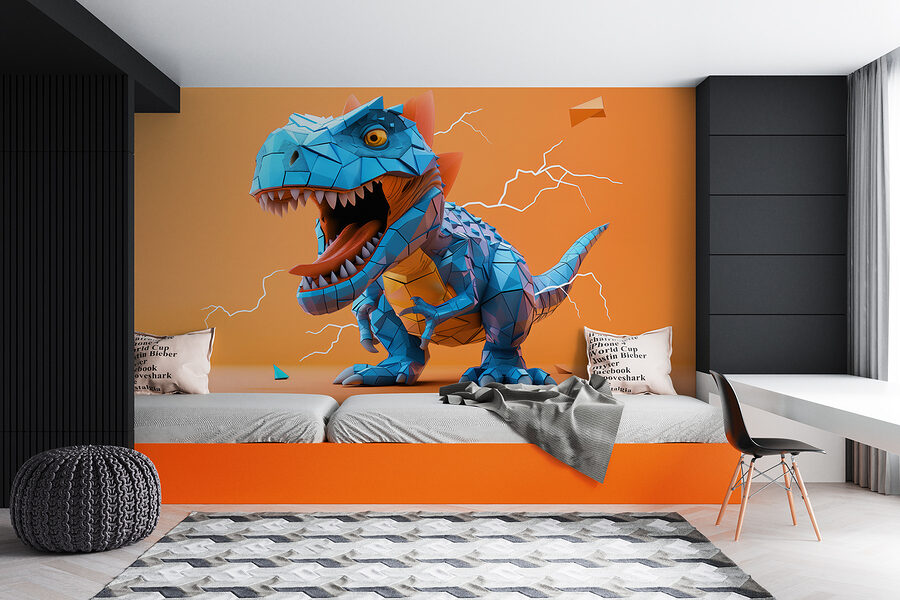 Modrý dinosaurus s blesky, které z něj vycházejí