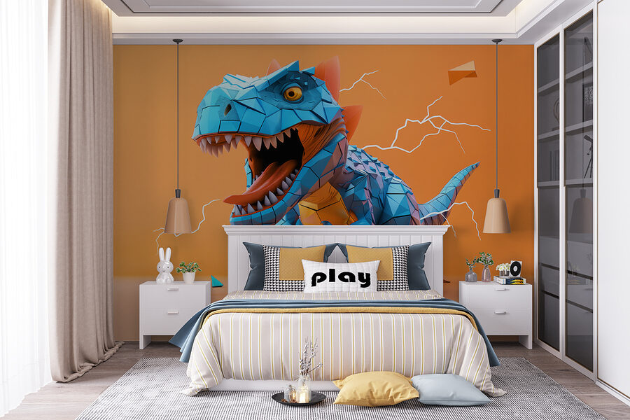 Modrý dinosaurus s blesky, které z něj vycházejí