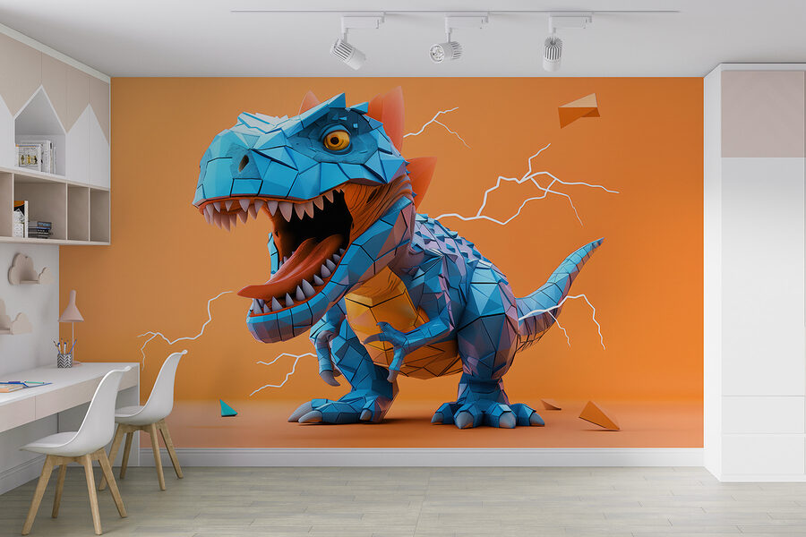 Modrý dinosaurus s blesky, které z něj vycházejí